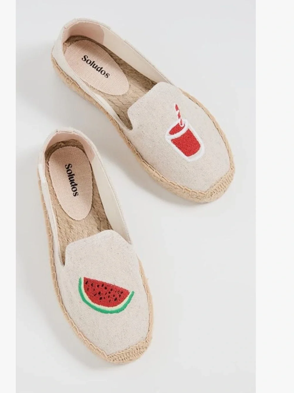 Soludos Watermelon Juice Platform Espadrilles natural sand patch novelty 8.5 new